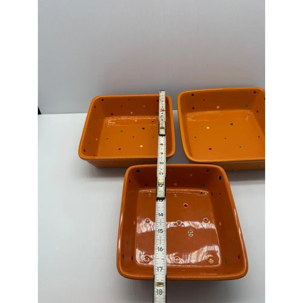 Set of 5 Temp-Tations Orange Polka Dot Casserole Baking Dishes w/ Lids